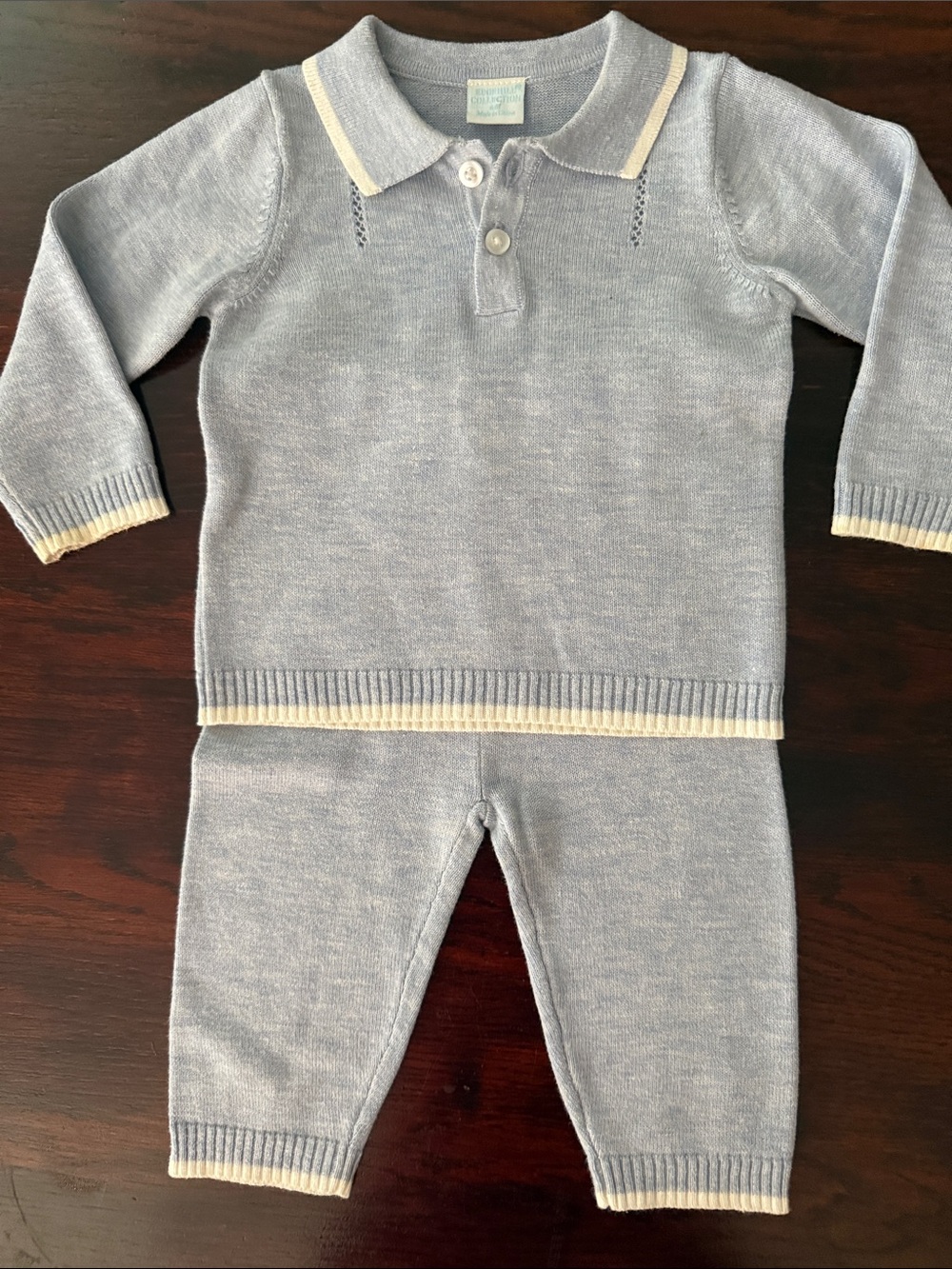 Edgehill Collection Light Blue Knit Polo Set with Cream Trim